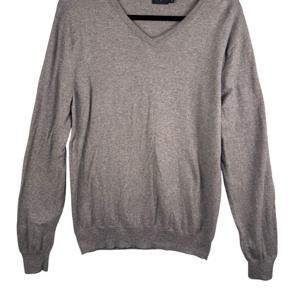 J. Crew Sweater Mens Medium V-Neck Pullover Cotton Merino Wool Blend Gray Preppy - Picture 2 of 10